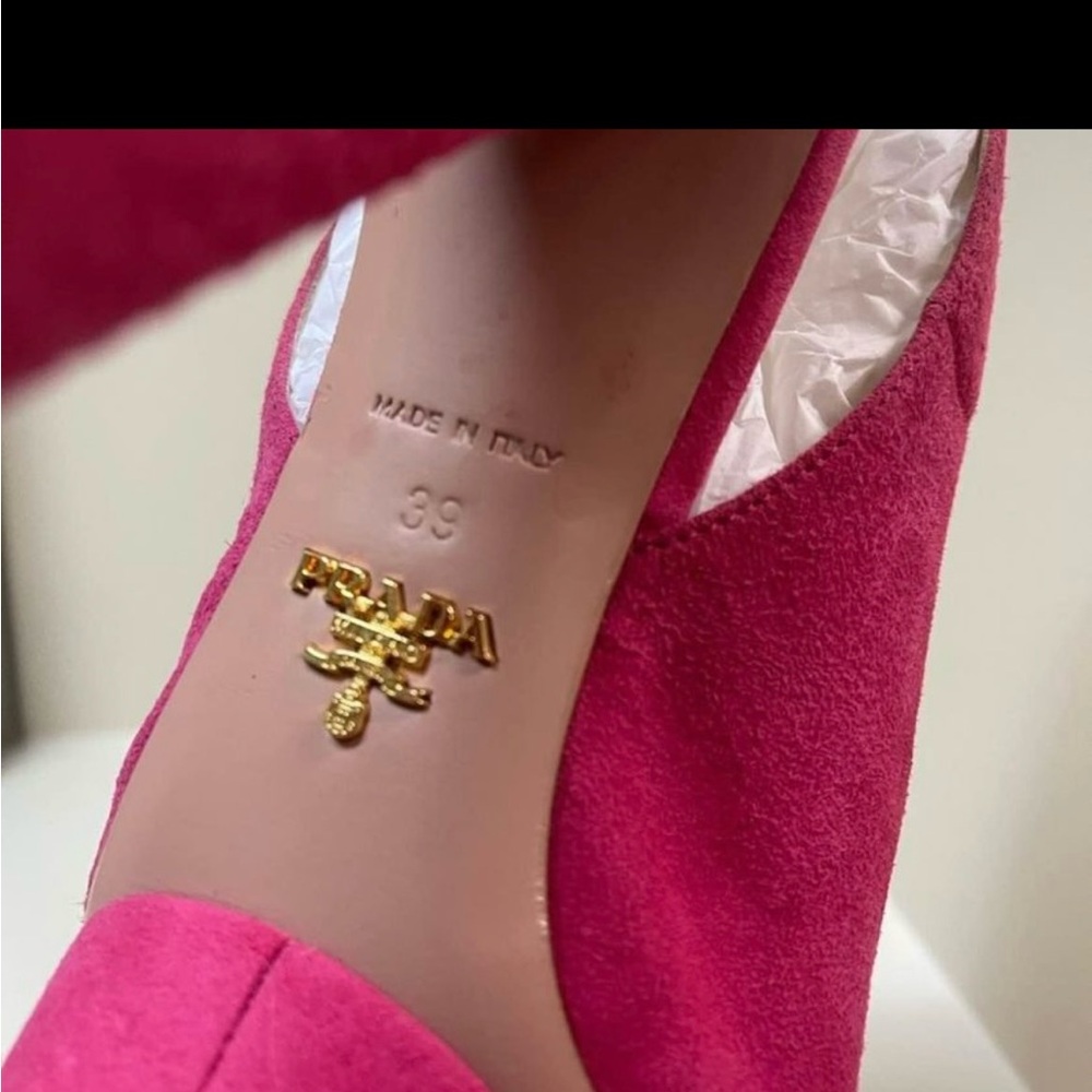 Prada pink suede platform heels